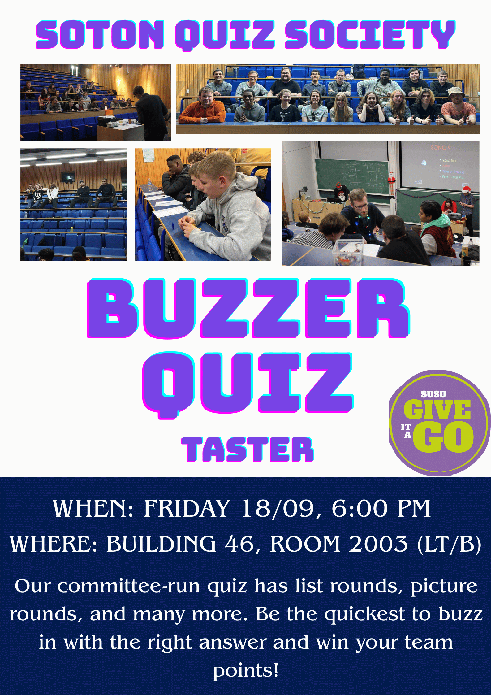 Give It A Go Freshers Taster: Friendly Buzzer Quiz with Quiz Soc